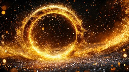 Glimmering portal glows amid sparkly dust on black backdrop, creating magic
