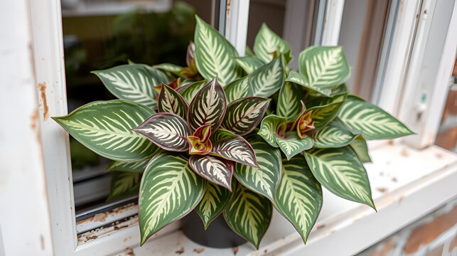 variegated leaf pattern scindapsus exotica on a windowsill