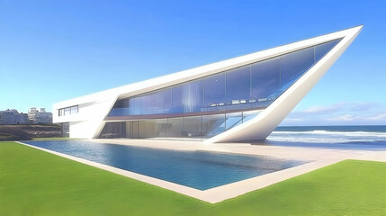 Illustration - Modern Architecture, Ocean View Home with Pool, Luxury Real Estate