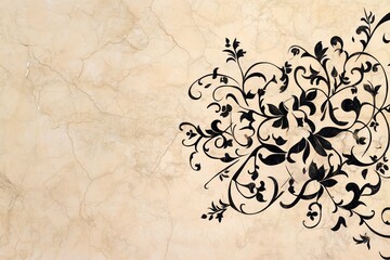 Floral Black Pattern on Beige Marble &ndash; Ideal for Invitations, Branding, and Luxury Design