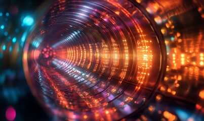 Obraz premium Abstract futuristic spiral tunnel with vibrant lighting.