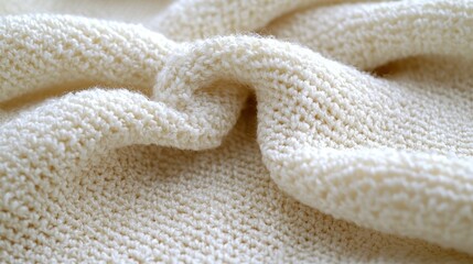 Ivory Knit Fabric Waves Close-up Texture, Soft Background, Neutral Color