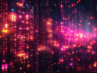 Obraz premium Vibrant digital data visualization with colorful lights illuminating a futuristic background