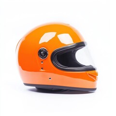 Fototapeta premium Bright Orange Motorcycle Helmet with Glossy Finish and Clear Visor