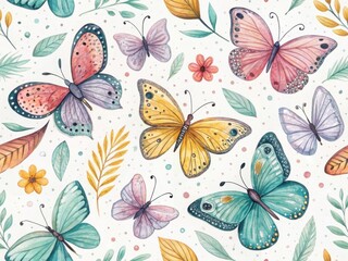 Watercolor Seamless Colorful Butterfly Medley