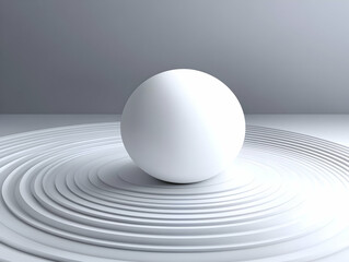 3D Illustration White Egg on Concentric Circles Abstract Background