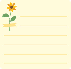 Floral Note Card with Blank Lines Flower Notes Background