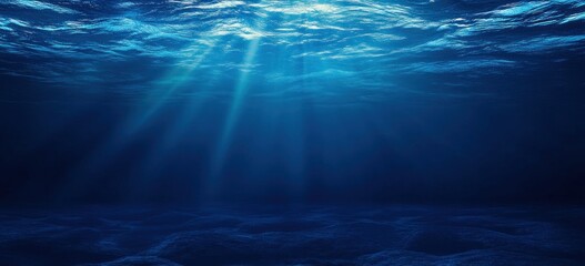 Fototapeta premium Underwater scene with sunbeams illuminating the ocean floor. (1)