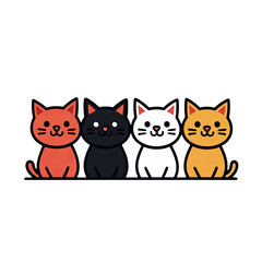 Obraz premium Cute Minimalist Illustration of Four Colorful Cats in a Row