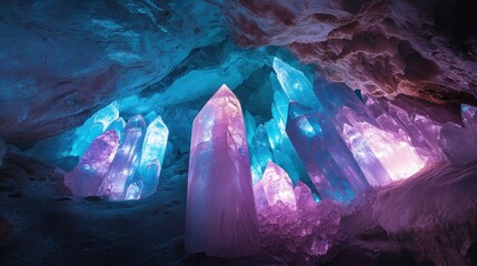 Fototapeta premium Enchanted Crystal Cave: A Symphony of Purple and Teal