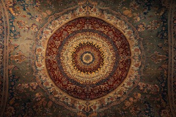 Fototapeta premium Ornate patterned circular rug or carpet.
