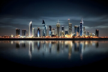 Obraz premium Photo - Cityscape at Night with Reflections