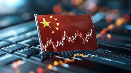 Chinese Stock Market Decline with Flag Representation