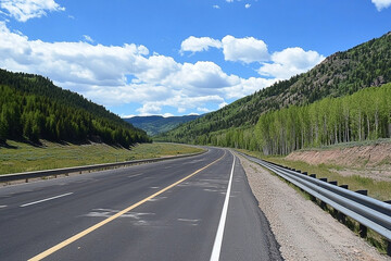 Naklejka premium Scenic Mountain Highway Journey: A Serene Escape Through Nature's Embrace