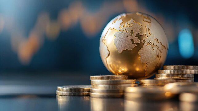 Realistic 3D Financial Globe with Coins