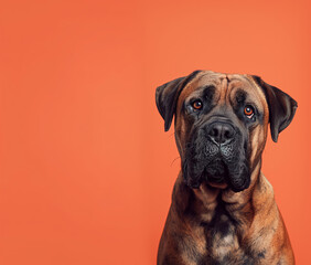 Fototapeta premium Mastiff dog on minimalistic colorful background with Copy Space. Perfect for banners, veterinary ads, pet food promotions, and minimalist designs.