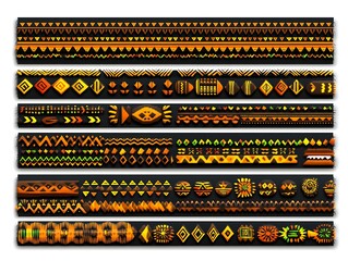 Diverse collection of hand painted african tribal ethnic border accents