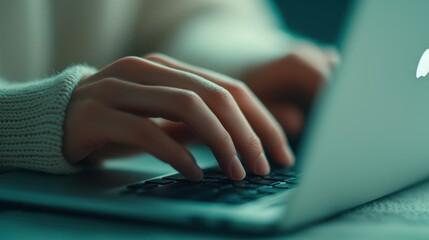 Hands Typing on Laptop Keyboard in Soft Focus Setting with Warm Light