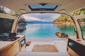 Photo - Camper Van Beach Paradise, Ocean View, Travel Adventure