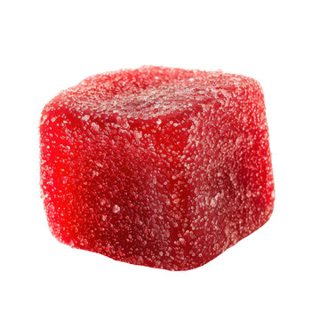 Red gummy candy with sugary coating, square shape, and vibrant color. Perfect for sweet treats and desserts