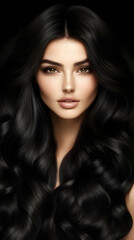 Fototapeta premium Illustration of Beauty, Hair, Black Hair, Hairstyle, Long Hair, Hair Care, Cosmetics, Makeup, Woman, Girl