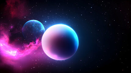 Fototapeta premium Celestial Space Scene with Glowing Planets and Nebula