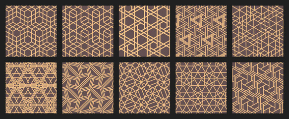 Interwoven Symmetry Collection: A Dance of Golden Lines on a Deep Canvas