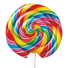 Obraz premium Colorful spiral lollipop with vibrant rainbow swirls, perfect for candy lovers and festive occasions. This sweet treat brings joy and nostalgia to any celebration
