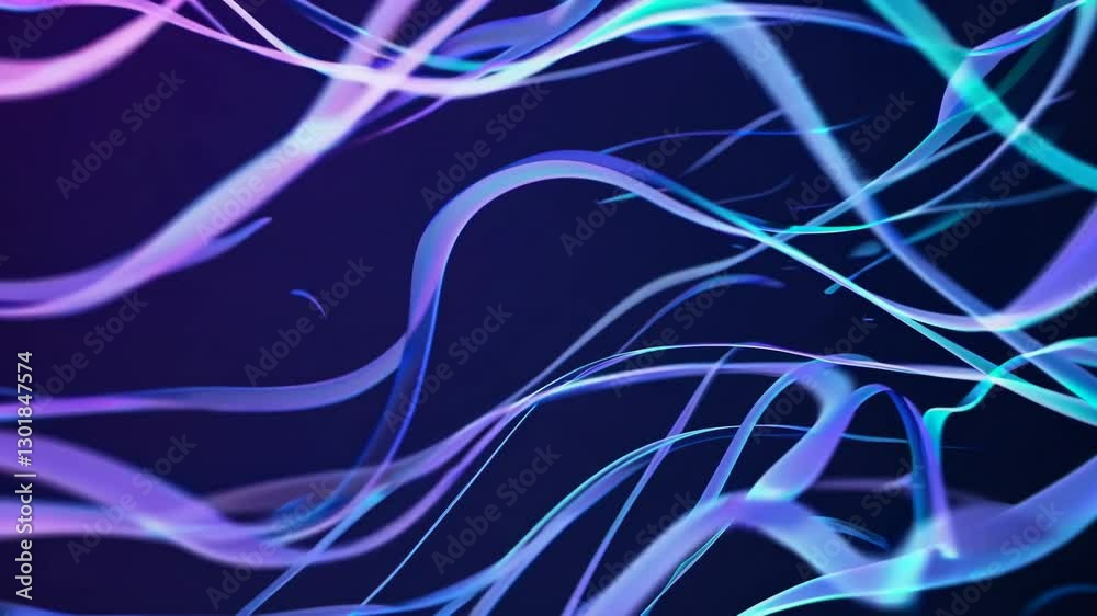 Poster Colorful abstract wave patterns with flowing lines on dark background. Futuristic design concept