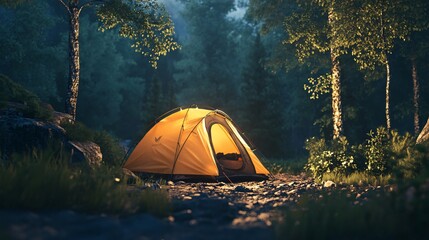 Serene Camping Tent Amidst Beautiful Forest Canopy - Outdoor Adventure Lifestyle