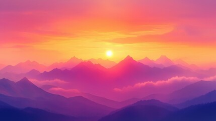 Fototapeta premium A breathtaking mountain landscape at sunrise, featuring misty peaks and a colorful sky. Ideal for travel, adventure, and nature themes