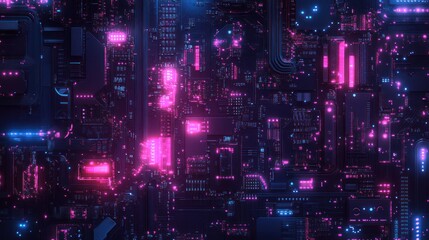 Obraz premium Neon Circuit Board: A Cyberpunk Dreamscape