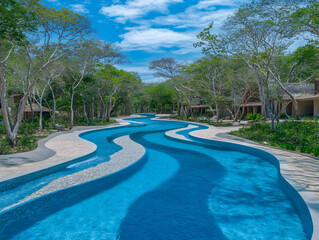 Fototapeta premium Photo: Winding Blue Pool Through Lush Green Landscape