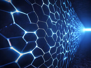 3D Abstract Background Hexagon Pattern Blue Light Illustration