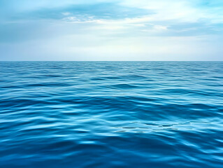 Naklejka premium Photo Tranquil Blue Ocean Waves, Sky Background, Calm Sea