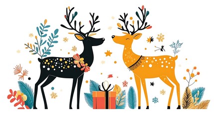 Charming Reindeer Couple: Festive Hand-Drawn Illustration for the Holidays AI Generated