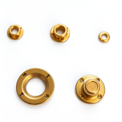 set of golden or bronze rivet heads isolated on white background