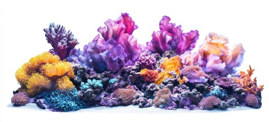 Vibrant coral reef scene isolated on white.