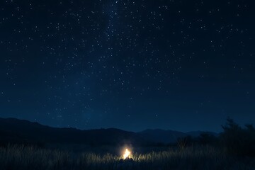 Naklejka premium Starlit Night with Campfire
