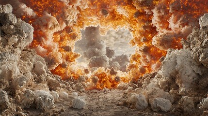 Fiery Explosion with Orange and White Clouds Digital Art