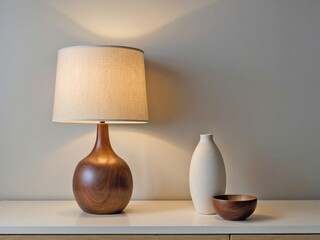 White Fabric Lampshade on a Wooden Base