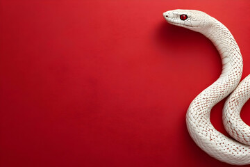 Fototapeta premium 3D Illustration White Snake Red Background Reptile Scales Serpent Wildlife