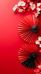 Obraz premium Red Fans and Flowers Photo Background