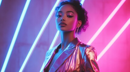 Obraz premium Neon Nights: A Portrait of Confidence and Style