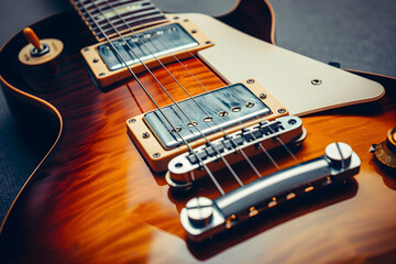 Sunburst Electric Guitar with Rosewood Fretboard and White Pickguard - Closeup Detail