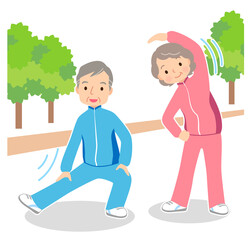 体操をするシニア夫婦　高齢者　健康