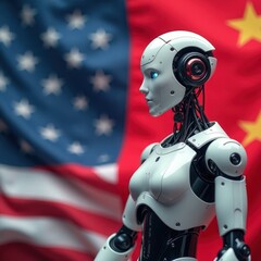 USA and China AI Technology Race - Global Competition. Suitable for themes on international technology competition, the AI race, global technological dominance