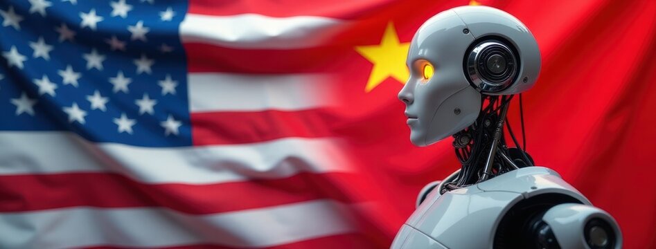 USA and China AI Technology Race - Global Competition. Suitable for themes on international technology competition, the AI race, global technological dominance