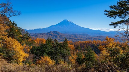 Autumn Foliage View of Mt. Fuji