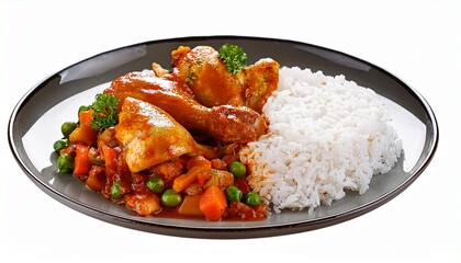 hyper realistic picture of food dish menu contains jollof chicken and white rice with mixed  (8)